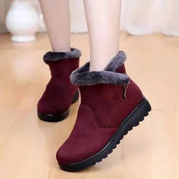 

slip on plush snow boots platform casual shoes suede wedge warm female plus size winter fashion ankle boots for women