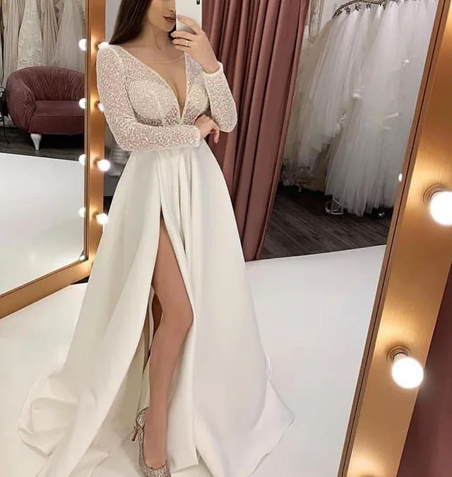 

Linglewei 2019 New women's dress sexy V-neck perspective dress long dress