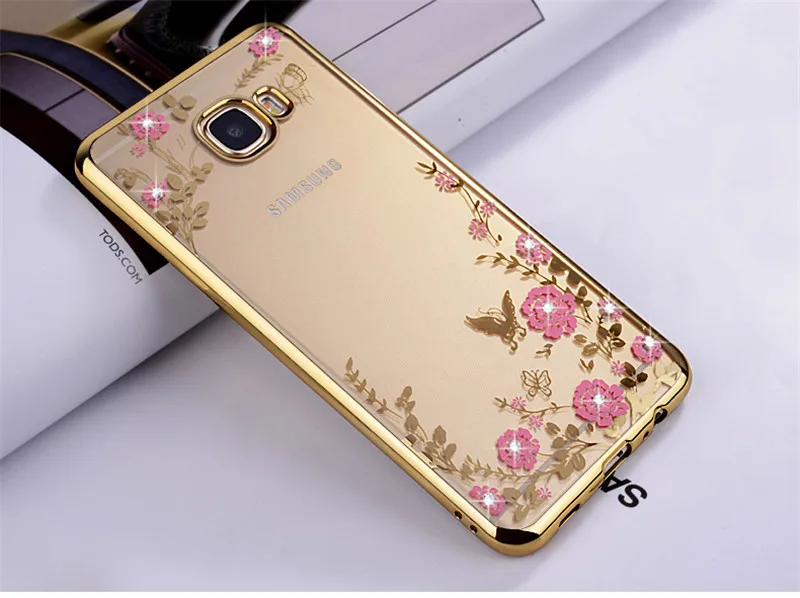 Роскошный алмаз цветок чехол для samsung Galaxy Note 9 8 5 A3 A5 A7 J3 J7 C9 C7 C5 Pro J4 J6 J8 J5 Prime Мягкий ТПУ чехол с мультипликационным рисунком - Цвет: Golden