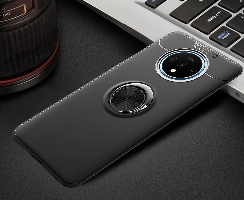 For Oneplus 7T Case Finger Ring Holder Soft Matte Silicone Back Cover for oneplus 7T Pro 1+7T Phone Cases