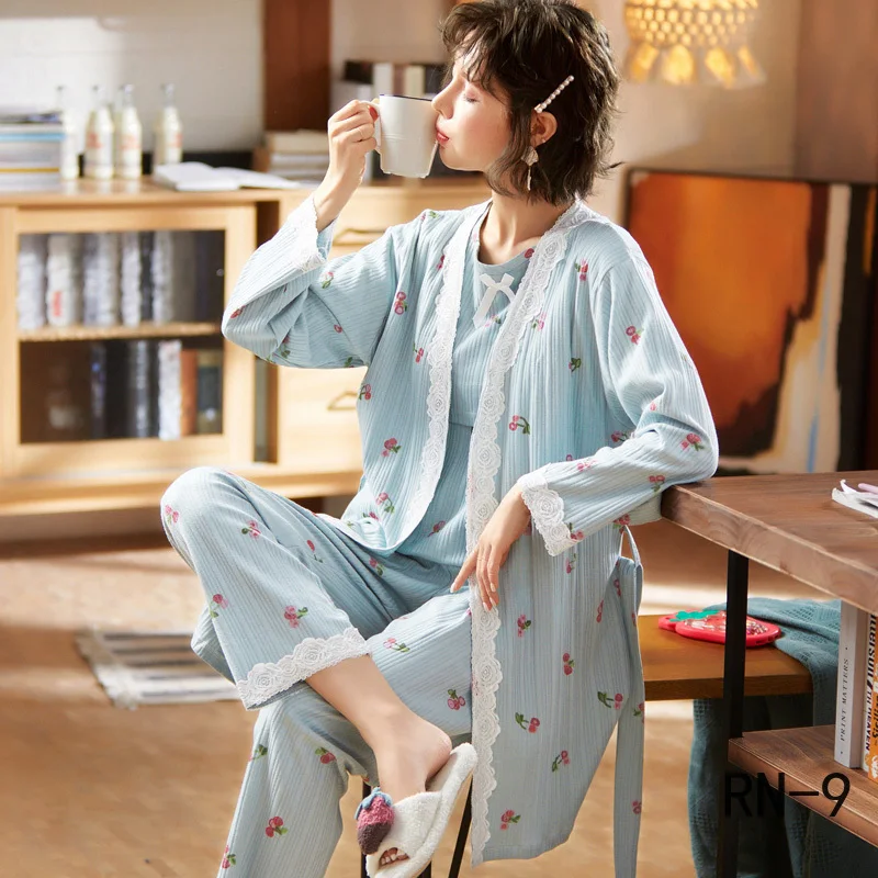 

3pcs Women Pajamas Set Sweet Casual Pregnant Long Sleeve 2019 Autumn Cotton Pijamas Set Nursing Women Sleepwear Suit