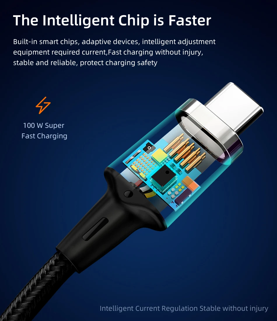 Магнитный кабель usb type-C для samsung Galaxy S9 Plus с поддержкой PD 100W QC4.0 5A Quick Charge 3,0 кабель для устройств type-C