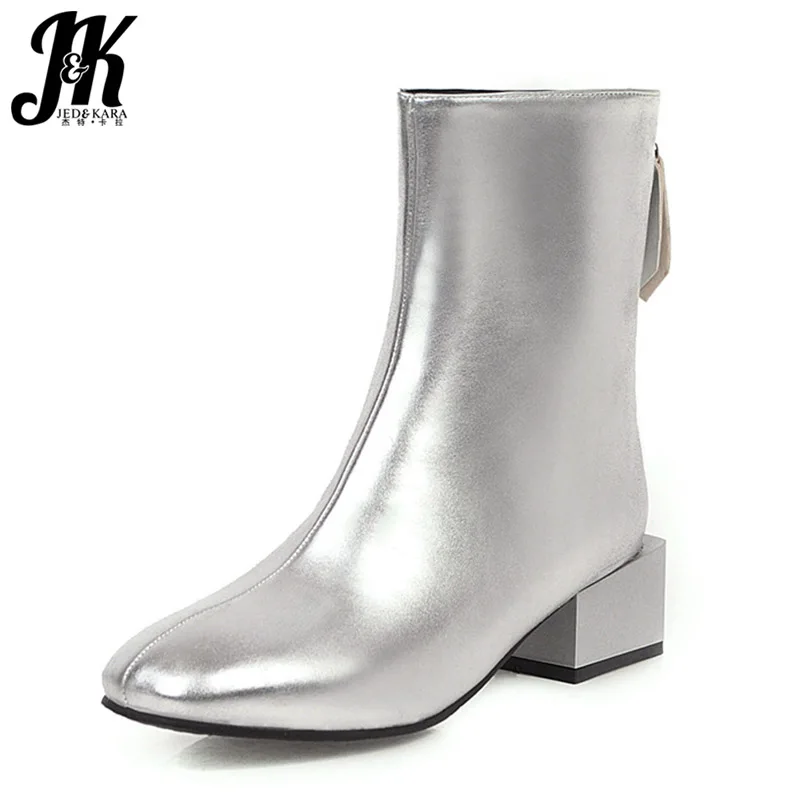 

JK Thick Heels Boots Women Pu Ankle Boot Ladies Square Toe Shoes Female Zip Shoes Winter Casual Shoes 2020 New Plus Size 31-48