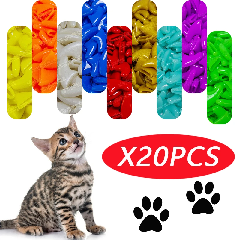 20pcsAntiScratchSiliconeSoftCatNailCapsCatPawClawPetNail
