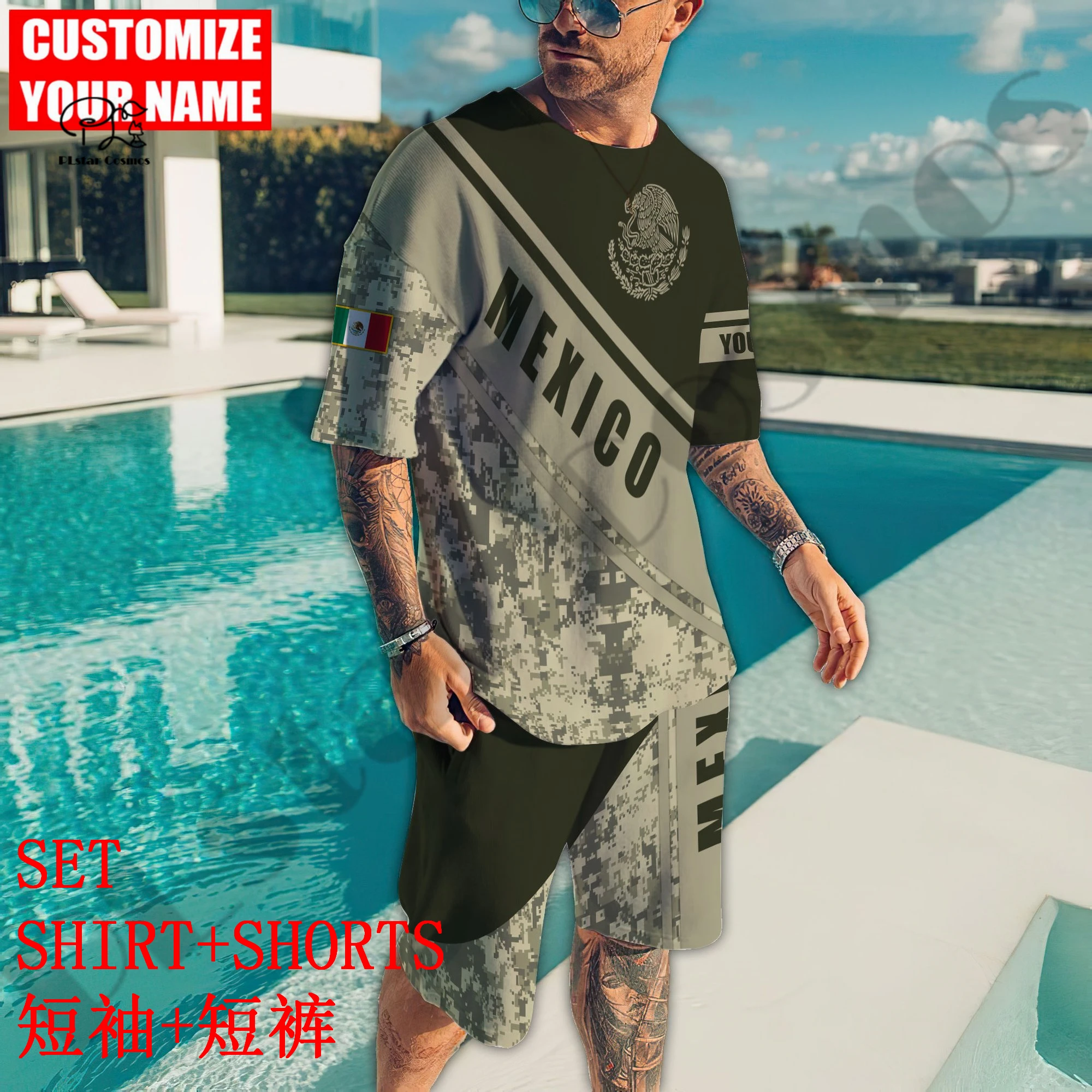 PLstarCosmos 3DPrinted Newest Mexico Combo Custom Name Unique Hrajuku Funny Streetwear Unisex Casual Sport Fitness Shirt+Shorts