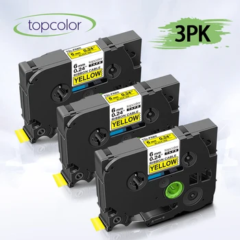 

Topcolor 3PK tze FX611 Flexible Tape Compatible Brother tze Tape tze-FX611 Cable Wire 6mm Black on Yellow for Ptouch Typewriter