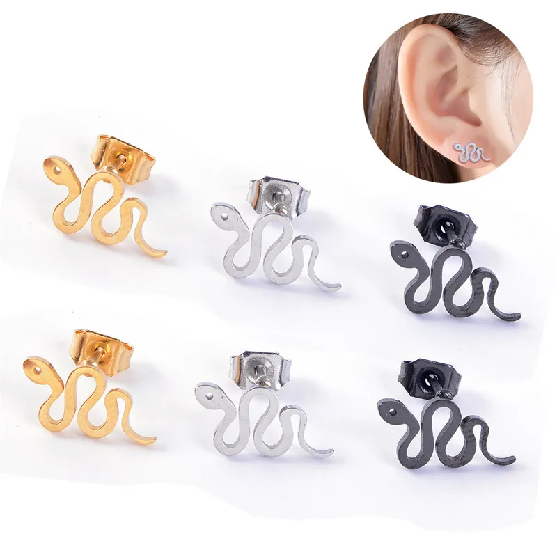 

1Pair Korea Mini Small Snake Piercing Stud Earrings For Women Girl Cute Trendy Animals Gold Silver Black Ear Stud Jewelry E406