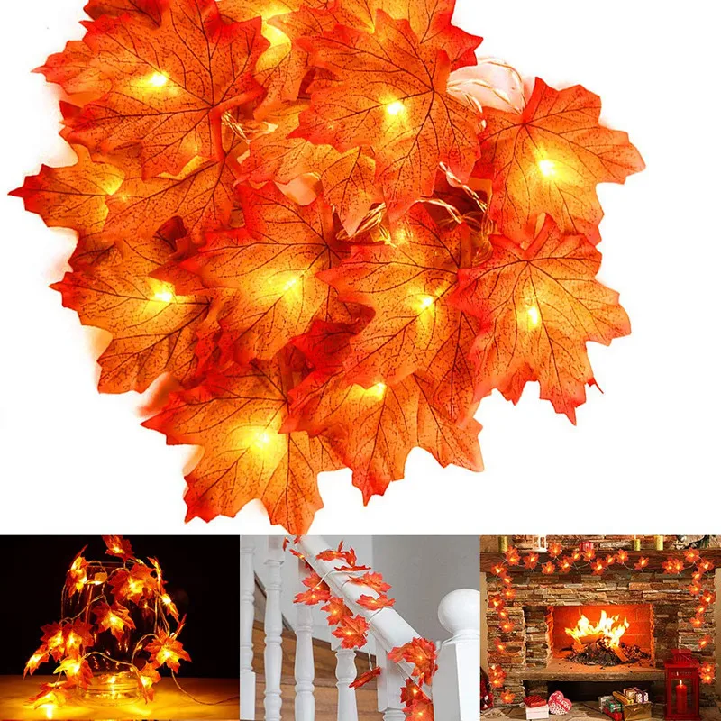 1.5M 3M 20 LED Lights Maple Leaves Garland Led Fairy Lights for Christmas Decoration Autumn String Light Halloween Pumpkin Decor 10led 20leds christmas led pumpkin ghost face maple leaf string light garland fairy light christmas halloween decoration home