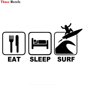 

Three Ratels FTZ-166# 20x9.6cm Eat Sleep Surf Car Window JDM Funny Styling Decoration Personality Fashion Stickers