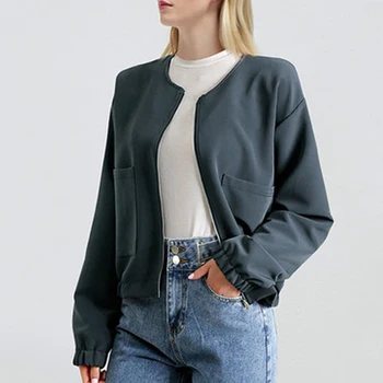 

New 2019 Autumn European Style Women Jackets Plus Size 4XL Loose Female Outerwears Pockets Zipper Short Basic Coats Brand Jacket