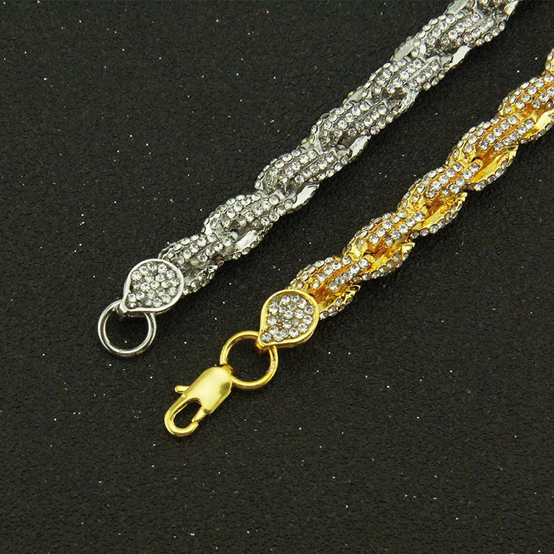 Хип-хоп Стразы вымощенные Bling Iced Out Twist веревка цепочка на шею для мужчин хип-хоп рэппер ювелирные изделия золото серебро Прямая поставка