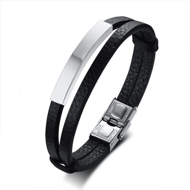 only bracelet 3 Мужской кожаный браслет двойной обёрточная бумага ID персонализированное вдохновение гравировальный мужской имя начальный бразильский - Окраска металла: only bracelet 3