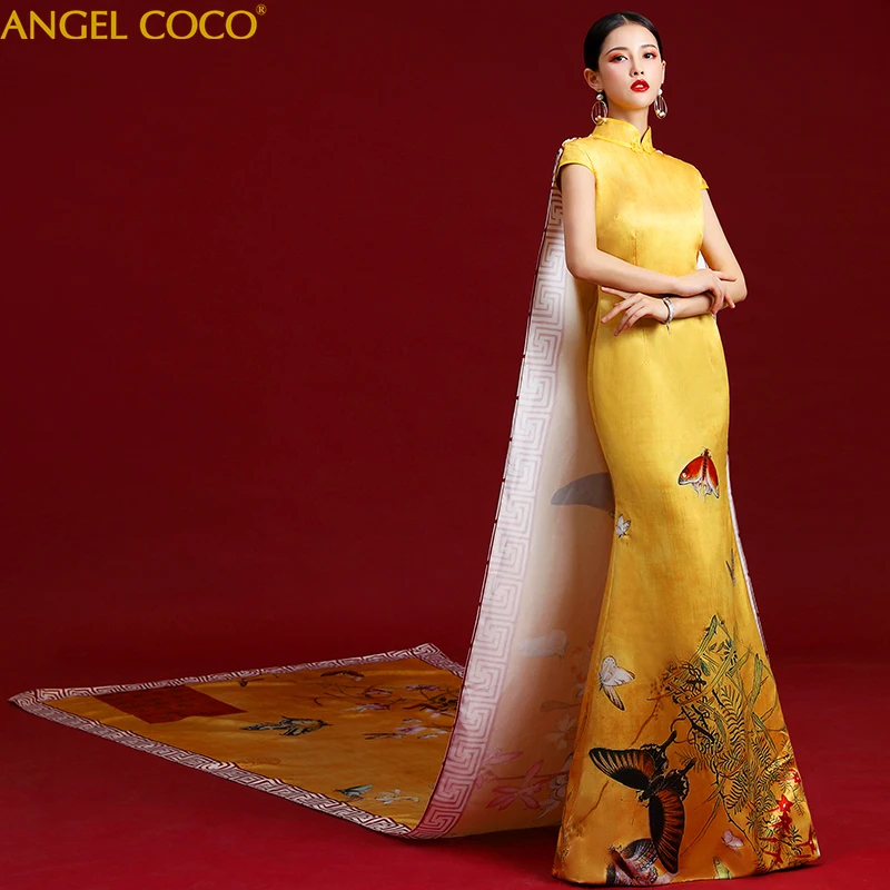 #Special Offers Gorgeous Mermaid Avondjurken Lange Elegant Red Carpet Celebrity Avond Party Dress Chinese Vrouwen Gown Robe Rouge Cheongsam
