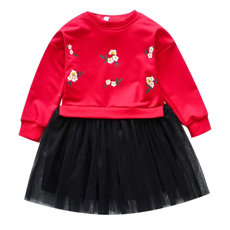 Новинка; осеннее повседневное Сетчатое платье с длинными рукавами в стиле пэчворк с цветочным узором для маленьких девочек; Нарядный сарафан для малышей; От 1 до 6 лет Одежда для девочек