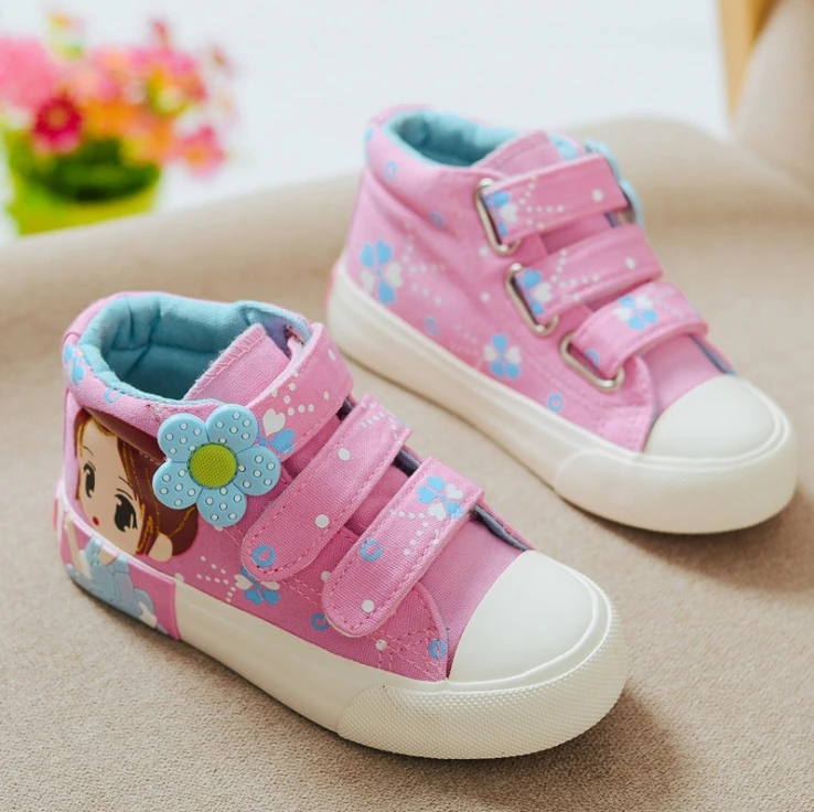 New Children Girls Canvas Shoes Floral Cute Bow Printed Kids Lace Up Sneakers Breathable Baby Kids Girls Shoes Size 25-37