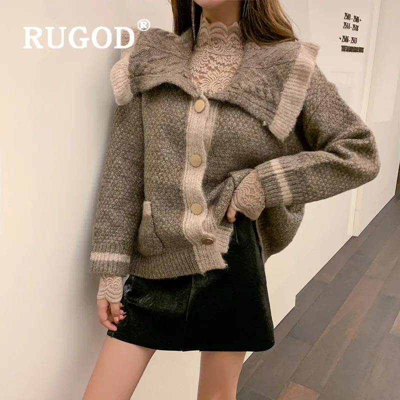 RUGOD, женские кардиганы, отложной воротник, однобортный, свободный, вязаный, пальто, модный, шикарный, винтажный, свитер, кардиган для женщин