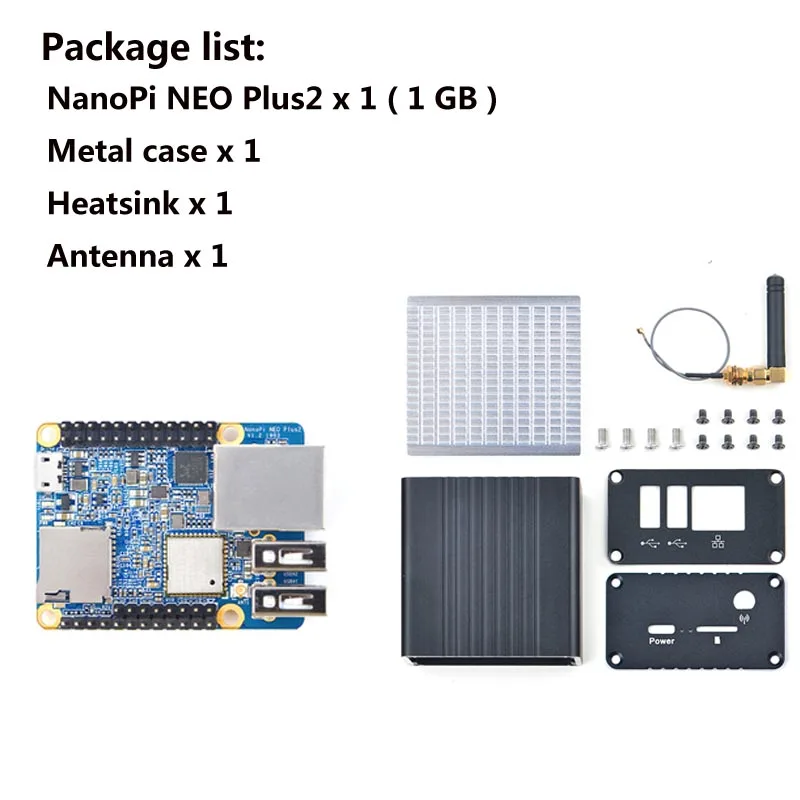 Дружественный NanoPi NEO Plus2 все-в-одном H5, гигабитный Ethernet порт IoT макетная плата WiFi Bluetooth с металлический чехол+ радиатор - Цвет: 1GB With case