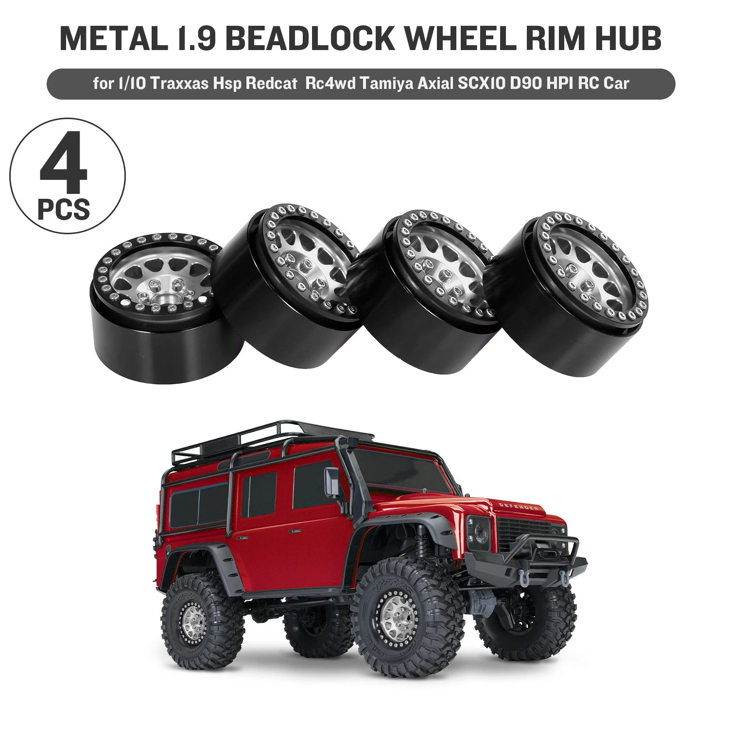 4Pcs 1/10 Black/White ABS 1.9" Plastic Wheel Rim Hub for RC4WD D90 SCX10 #1553