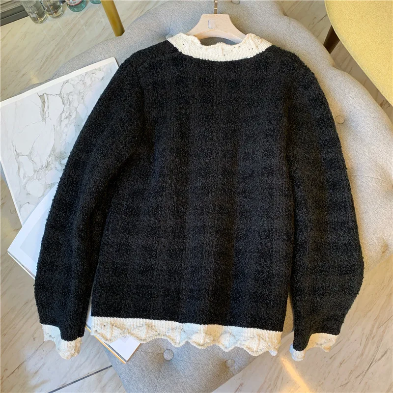 Women Patchwork Knitted Cardigan Niche Single Breasted Knitted Sweater Knitwear Jacket