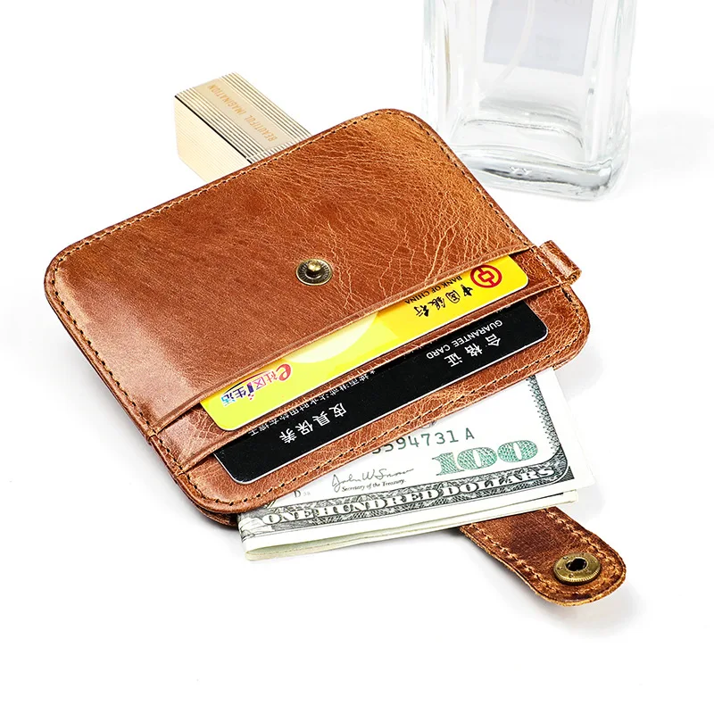 

High Quality Card Bag Men Crazy Horse Credit Purse Fashion Credit Card Cover Thin Wallet Vintage Genuine Leather Id Card Holder