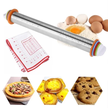 

17 Inch Rolling Pin Roller Dough Mat W/ Removable Adjustable Thickness Rings Rolling Pins Kitchen Baking Tool Cake Board