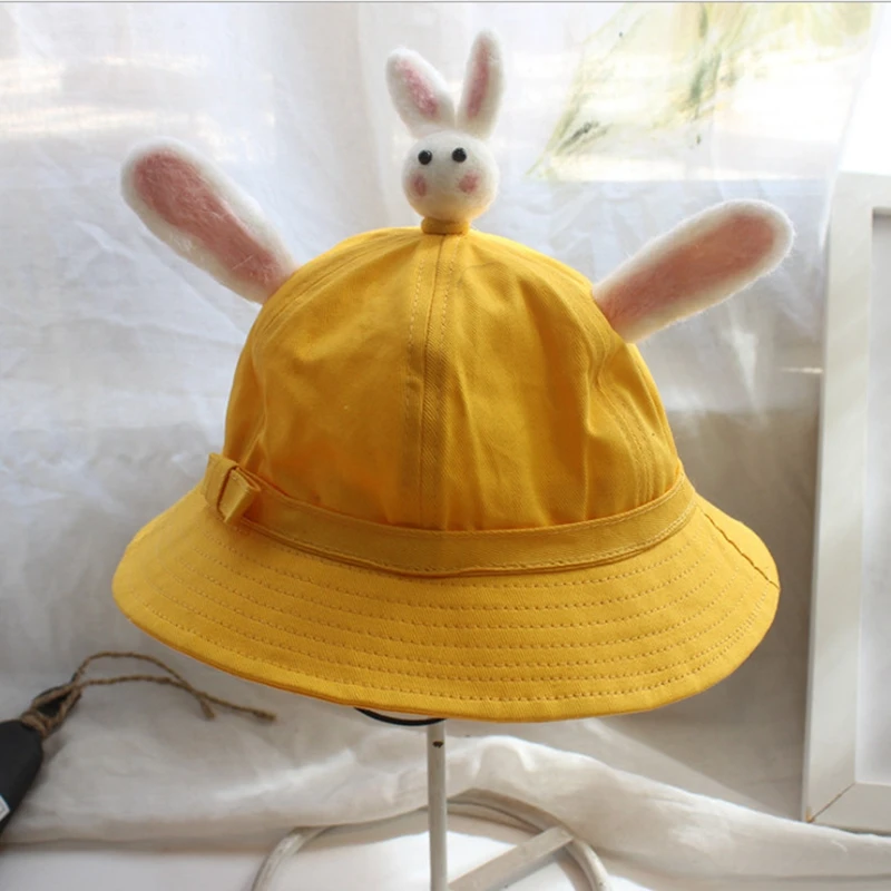 kids and audlt bowknot cap cotton thin hat cartoon wool felt small yellow hat kindergarten baby sunshade fisherman hat