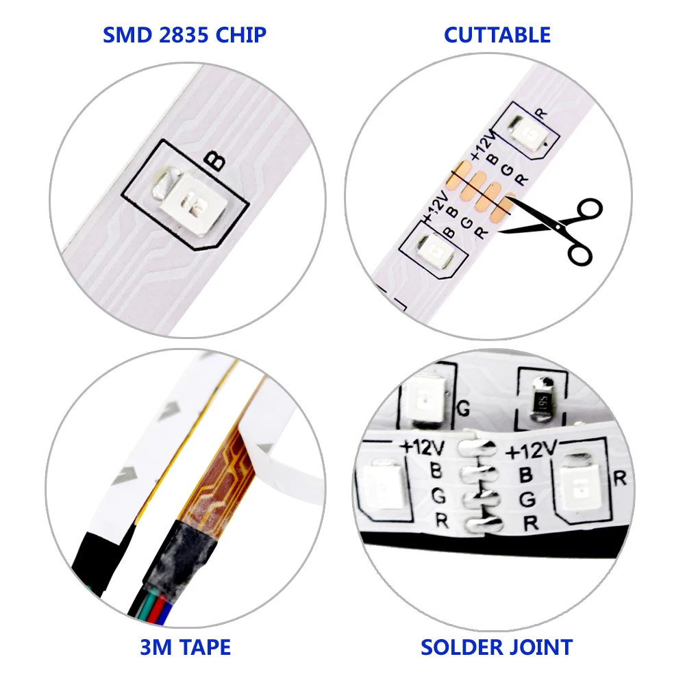 Водонепроницаемая светодиодная лента 12 В Светодиодная лента Rgb 2835 SMD гибкая лента светодиод Rgb лента диод DC 12 В+ пульт дистанционного управления+ адаптер