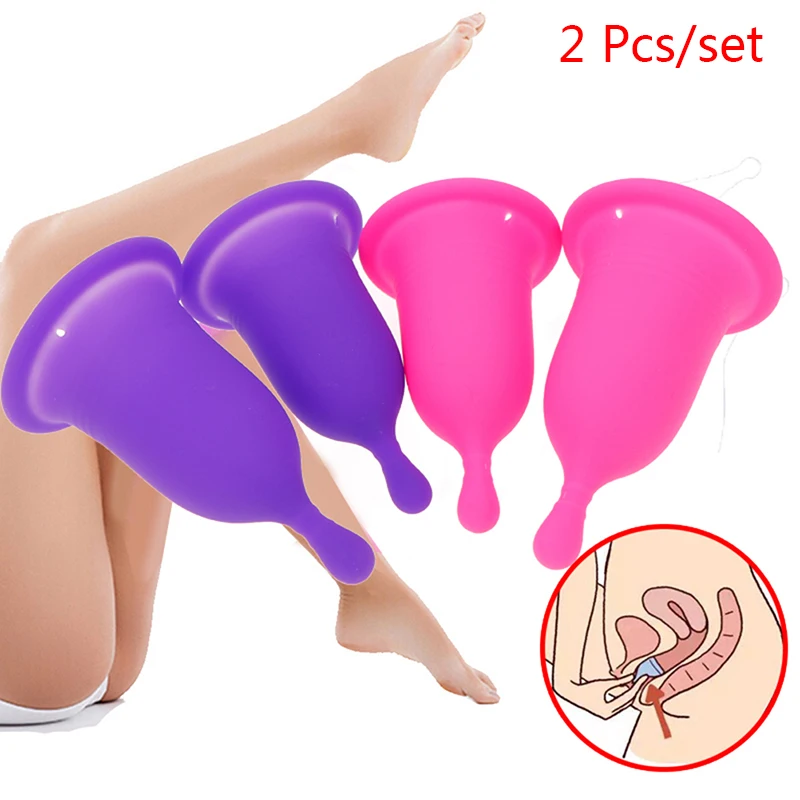 2PCS Vaginal Menstrual Cup Feminine Hygiene Menstrual Cup 100% Medical Grade Silicone Reusable Women Cup Collector