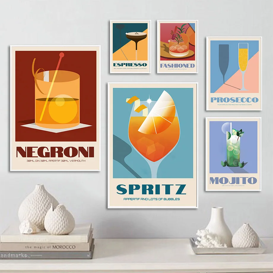 Mojito Wine Cocktail Coffee Whiskey Wall Art Canvas Painting Nordic Posters And Prints Pictures For Bar Kitchen Room Home Decor | Дом и сад