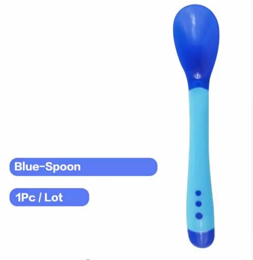 Миска с датчиком температуры, Детская миска для кормления, детская посуда, обучающая посуда с присоской - Цвет: Blue Spoon