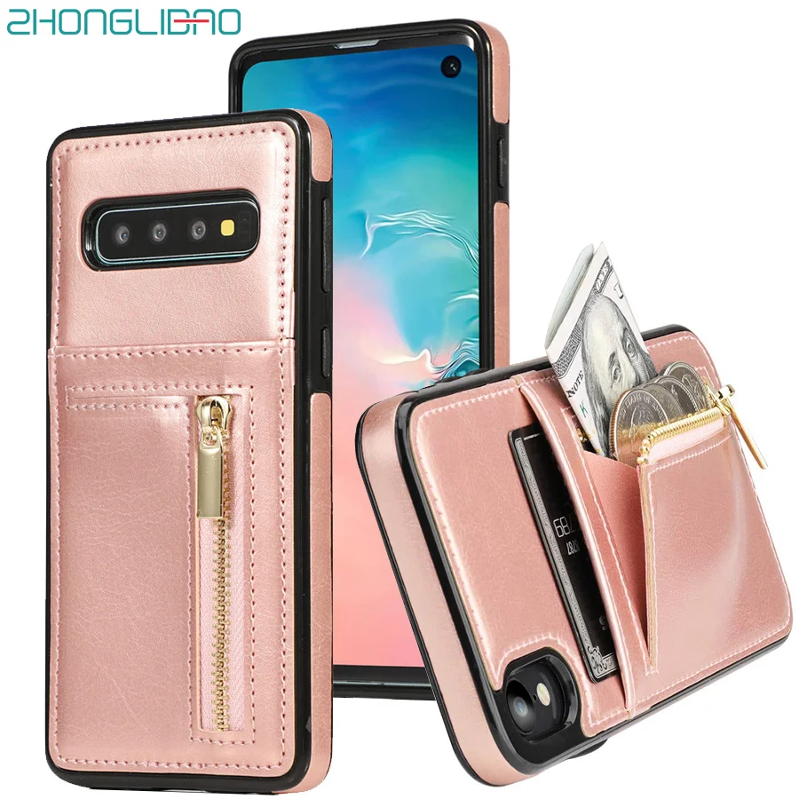 Тонкий чехол кошелек на молнии для Samsung S10 S9 S8 Plus S7 Edge Note 9 8 кожаный с держателем