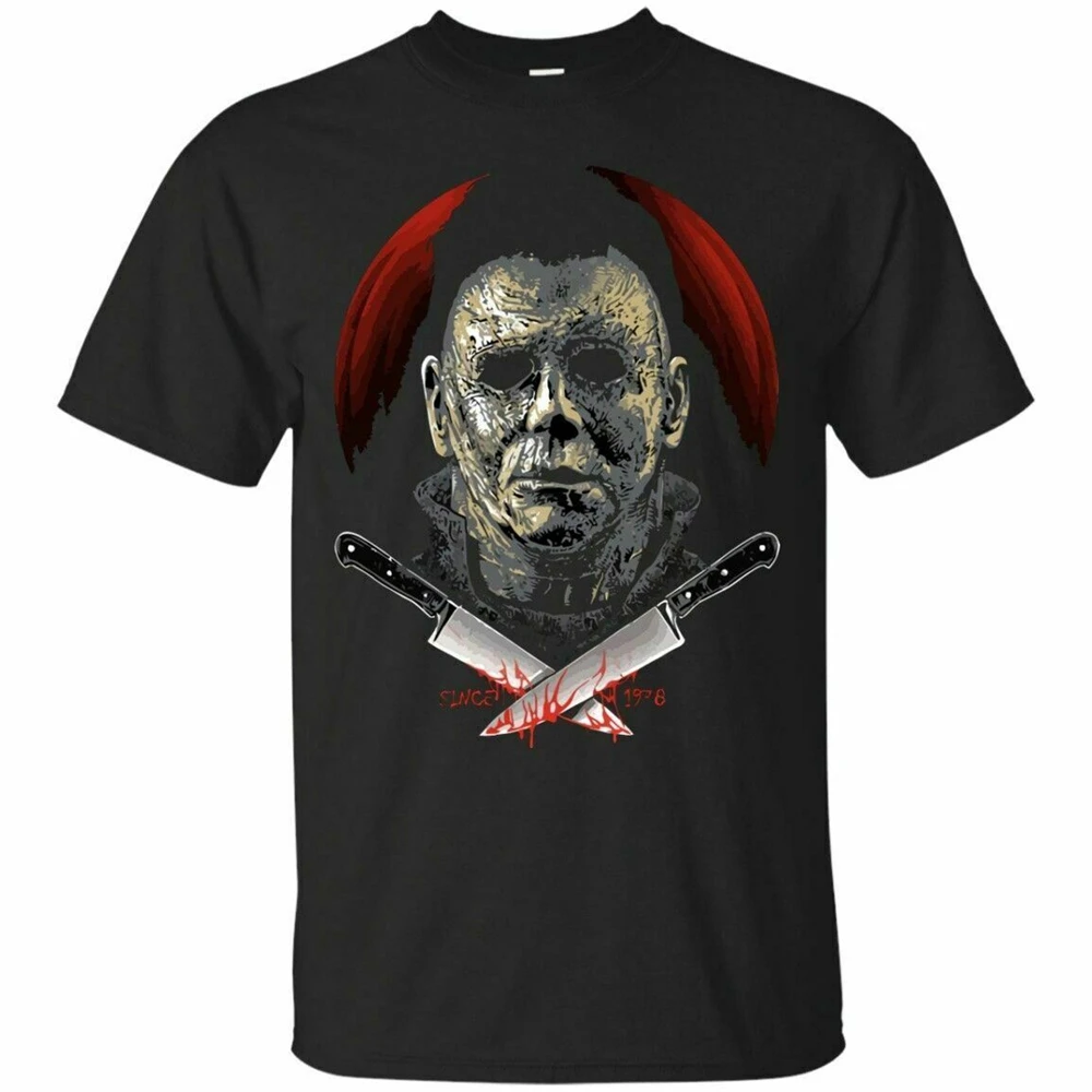 Майкл футболка Myers Хэллоуин страшный фильм с коротким рукавом Мужская S-3Xl Ретро |