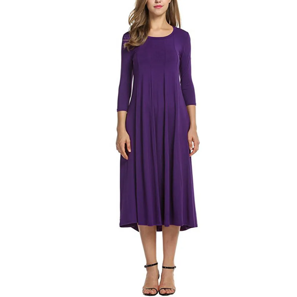 JAYCOSIN Casual Womens Half Sleeve Loose Long Maxi Dress Autumn Winter A-Line Solid color o-neck Dress Vestido Vestidos Elbise