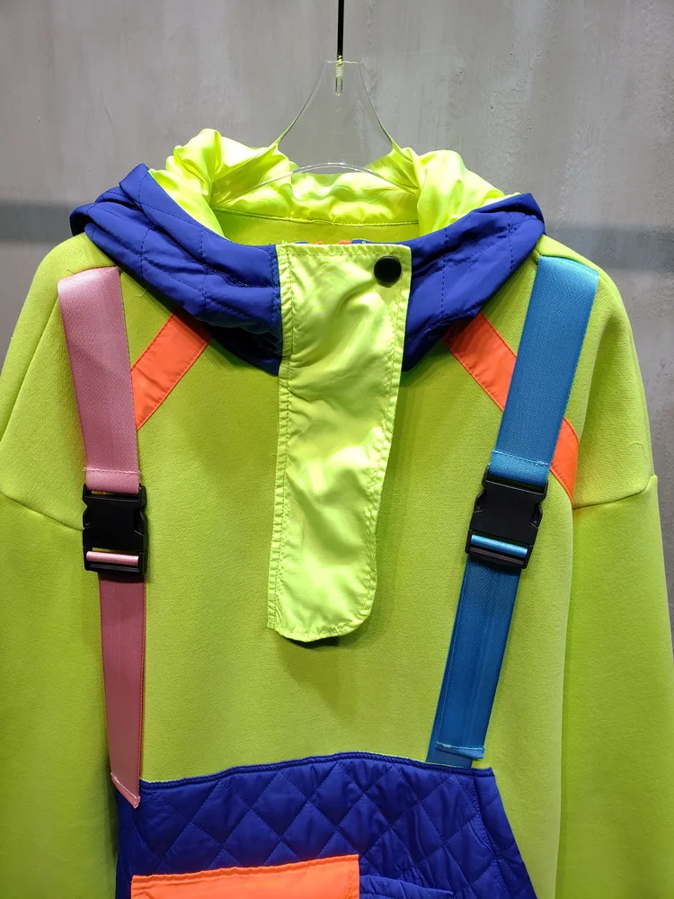 Fluorescent Green Hoodie Personality Strap Fake