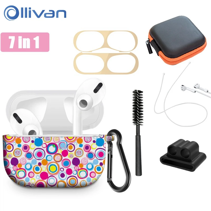 7in1 для Apple Airpods Pro аксессуары Наушники TWS защитный силиконовый чехол Крышка с чистым инструментом Сумки Металлическая Стикеры чехол для телефона