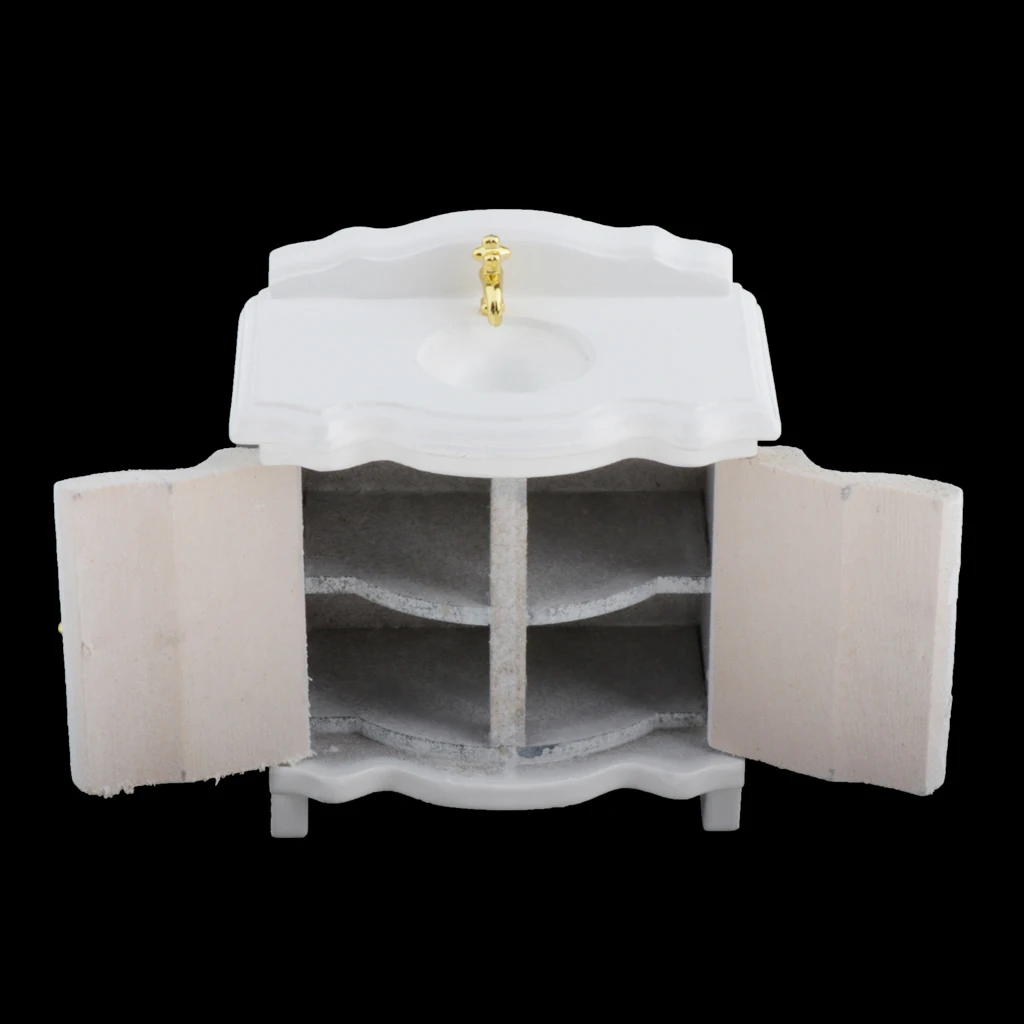 1/12 Doll House Miniatures White Washstand Wash Basin Sink Cabinet Furniture Toy 6