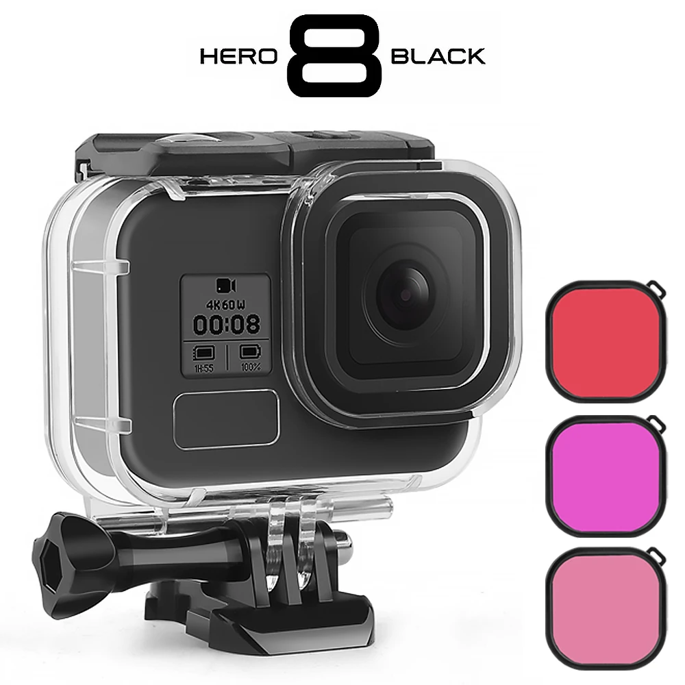 Водонепроницаемый чехол для GoPro Hero 8 60 м 3 цвета красный фиолетовый розовый |