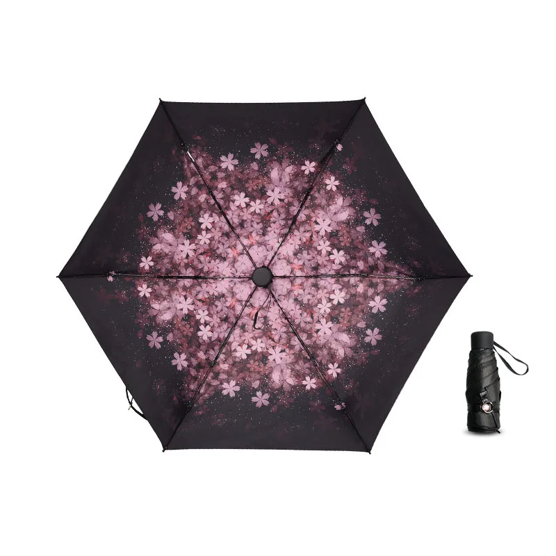 

Folding Sun Umbrella Female Flower Printing Vinyl Parasol Sunscreen Anti-UV Rain and Rain Dual-use Travel Supplies