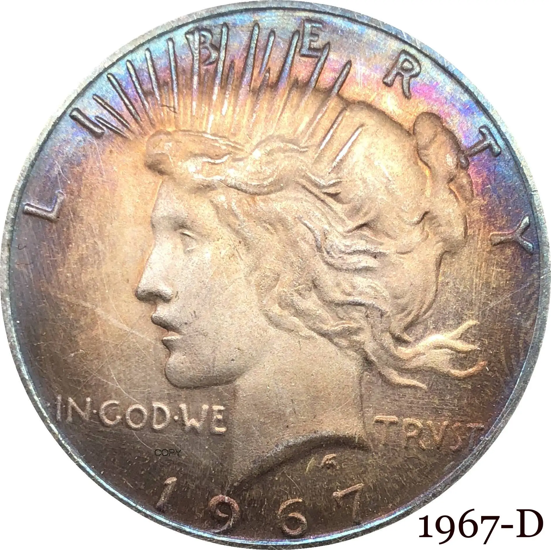 Монета свободы в Бога США 1967 D мы доверяем 1 доллару мира купроникель