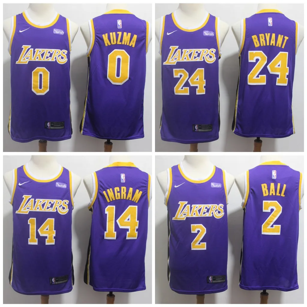 A+++ качество мужской взрослый#0 Кайл кузма 2 Lonzo мяч 14 Брэндон Ingram 24 Kobe Bryant Jersey Лос-Анжелес