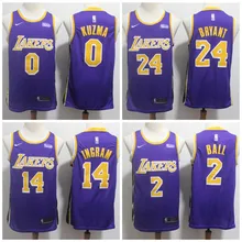 A+++ качество мужской взрослый#0 Кайл кузма 2 Lonzo мяч 14 Брэндон Ingram 24 Kobe Bryant Jersey Лос-Анжелес