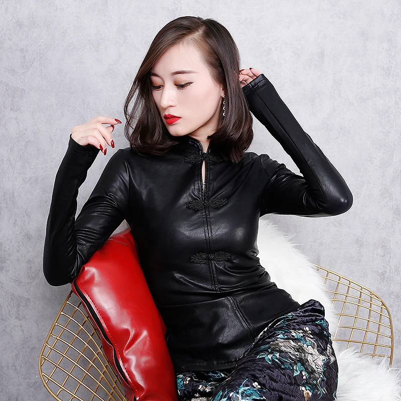 

2019 New Women autumn winter Faux Leather Jacket Fashion Black Color Turn-Down Collar Zippers Short Ladies PU Leather Jacket