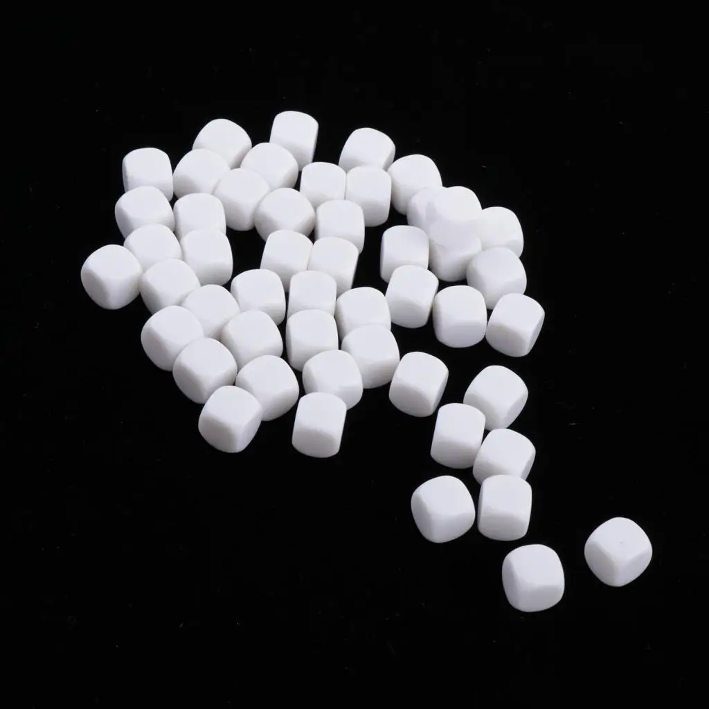 50pcs Round Edge Blank Dices D6 Six Sided RPG Gaming Dice Gift White