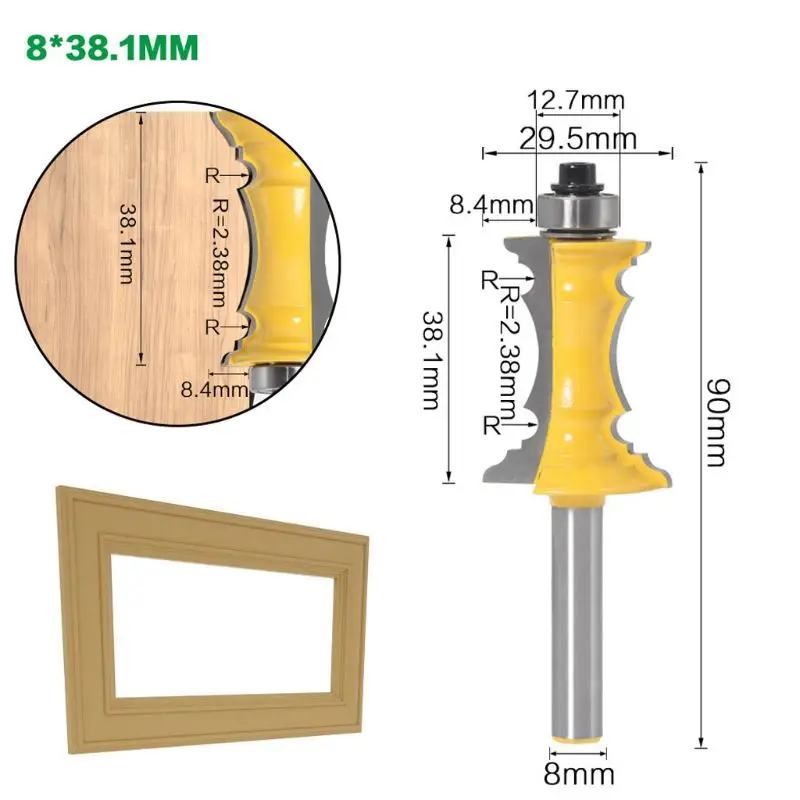 8mm Shank Miter Frame Molding Router Bit Door Line Knife Tenon