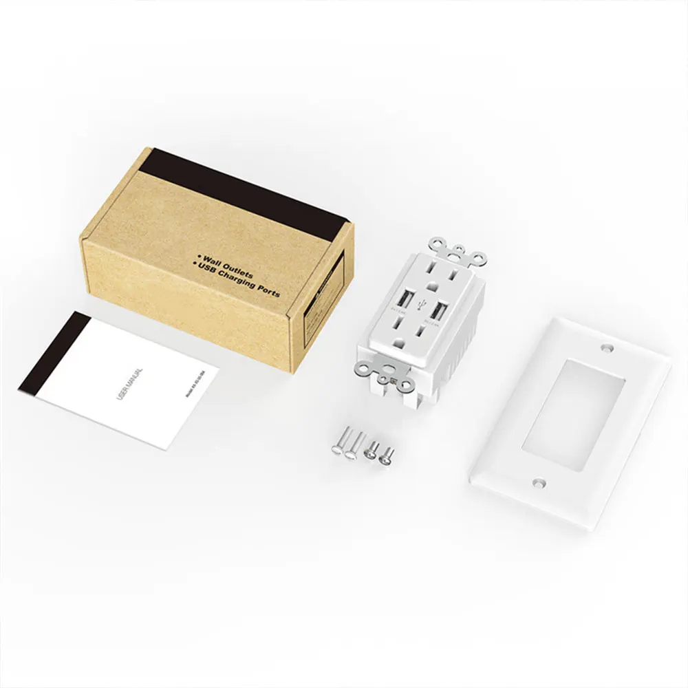 Подключите USB 1,1/2,0/3,0 гаджет 110VAC 15Amp ПК сплав настенной розетки с крепежными винтами Универсальный Белый бытовой