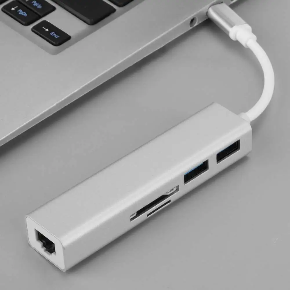 ASHATA USB C адаптер переменного тока, 5-в-1 Тип с разъемами типа C и RJ45 1000M+ USB3.0* 2+ TF+ SD конвертер адаптер Hub, USB3.0 концентратор расширить свой Тип-C Порты и разъёмы