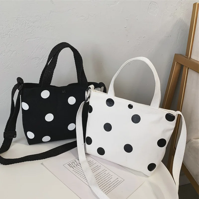 

2020 New Style Children Polka Dot Canvas Crossbody Bag Simple Versatile Hand Handbag Girls Lightweight Oblique Bag