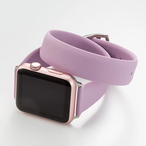 Силиконовый ремешок с двойным кольцом для часов Apple Watch 5 4 44 мм 40 мм модный спортивный ремешок для iWatch 3 2 1 38 мм 42 мм браслеты - Цвет ремешка: Lavender