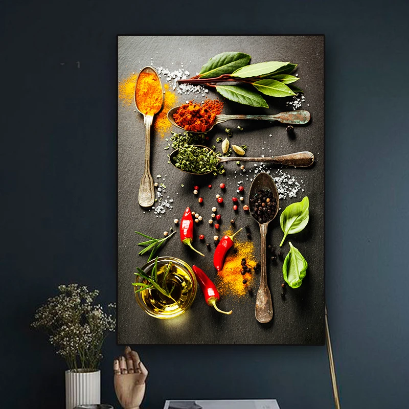 

Food Painting Modern Spices Oil Painting on Canvas Posters and Prints Cuadros Wall Art Pictures For Kitchen Restaurant
