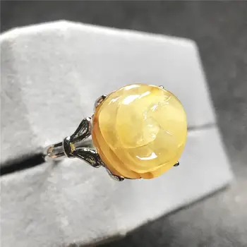 

Real Natural Yellow Amber Flower Carved Ring For Woman Man 14x13mm Beads Gemstone Silver Fashion Jewelry Adjustable Ring AAAAA